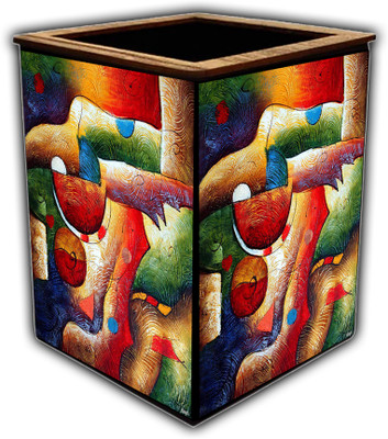 pnf 1 Compartments wooden Poster N frames Colourful Wooden Pen Stand with photo of Abstract Art -2354(Multicolor)