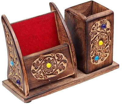 Neha wooden handicraft 2 Compartments Wood pen holder(Brown)