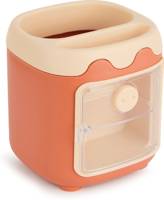 GENZ 3 Compartments ABS Plastic Pen holder with Storage Drawers(Orange)