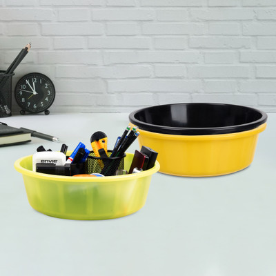 KUBER INDUSTRIES 3 Compartments Plastic Desk Organizer(Yellow & Black & Green)