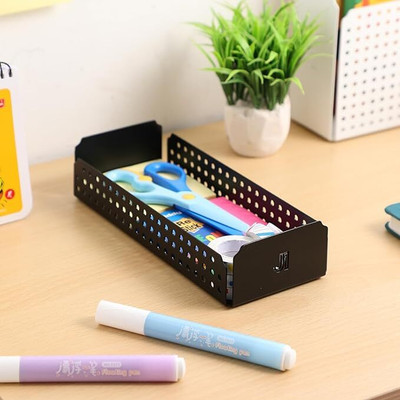 Aline7 1 Compartments METAL Desk OrganizerTray Compact Storage Solution for Stationery(Black)
