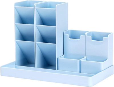 Estervig 13 Compartments Plastic Desktop Organizer Stand with Pen Pencil Holder - Multi-Compartment Storage Box(Blue)
