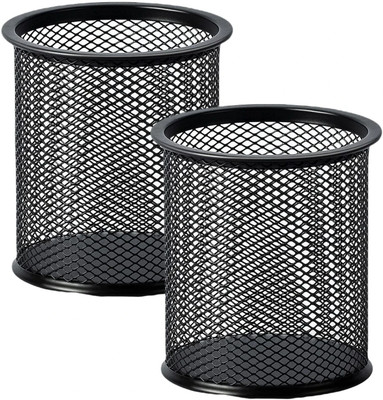 Stadash 1 Compartments Metal Mesh Pen Holder for Desk & Study Table, Pencil Organizer Stand for Office, 2pcs(Black)