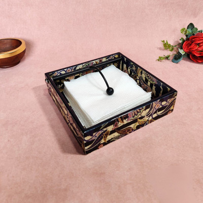 The Home Co 2 Compartments Mdf - Wood Tissue Holder(Gold & Blue)
