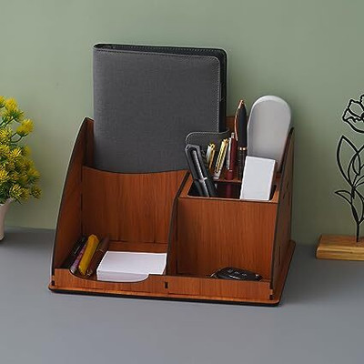 WEBELKART 4 Compartments Wooden Pen Stand(Brown)