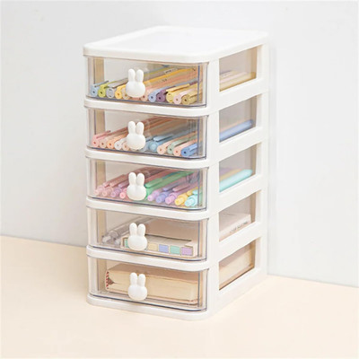 HOUSE OF QUIRK 5 Compartments Plastic Drawer Storage Box, Plastic Multi-Layer Small Storage Box(White)
