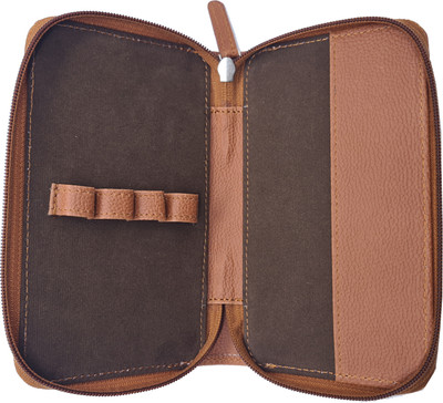 Essart 4 Compartments Faux Leather Zipper Pen case(Brown)