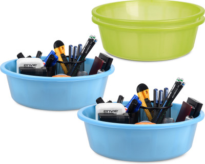 KUBER INDUSTRIES 4 Compartments Plastic Desk Organizer(Green, Blue)