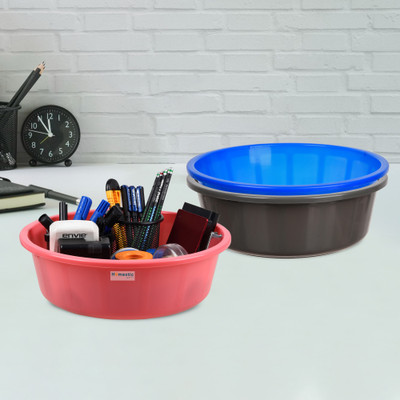 HOMESTIC by Kuber Industries 3 Compartments Plastic Desk Organizer(Gray & Blue & Pink)