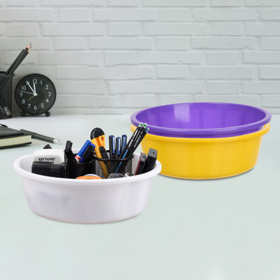 KUBER INDUSTRIES 3 Compartments Plastic Desk Organizer(Yellow & Purple & White)