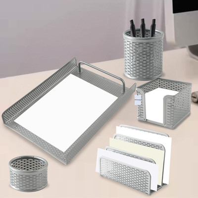 HOMESTIC by Kuber Industries 5 Compartments Iron desk_organizer(Silver)