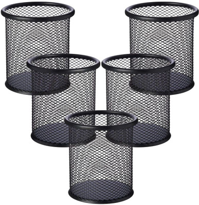 Novelty Store 5 Compartments Metal Pen Stand(Black)