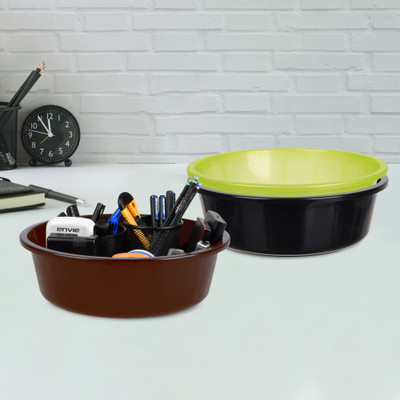 KUBER INDUSTRIES 3 Compartments Plastic Desk Organizer(Black & Green & Brown)