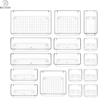 Biltoxi 16 Compartments Transparent Drawer Organizer Set for Home & Office, Fridge Storage Organizer Multipurpose Plastic Storage Bins(Clear)