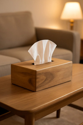 MZ Collections 1 Compartments Tissue Box in Mango Wood with Natural Finish for home decor rectangular(Brown)