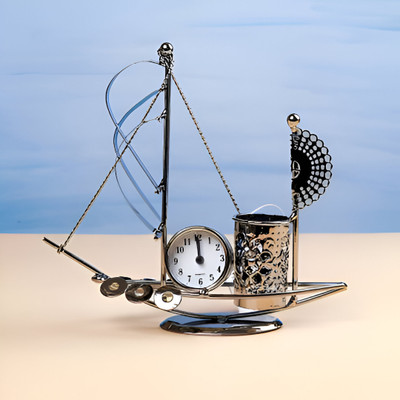 JAMBOREE 1 Compartments Metal Pen Stand Cum Clock(Black)