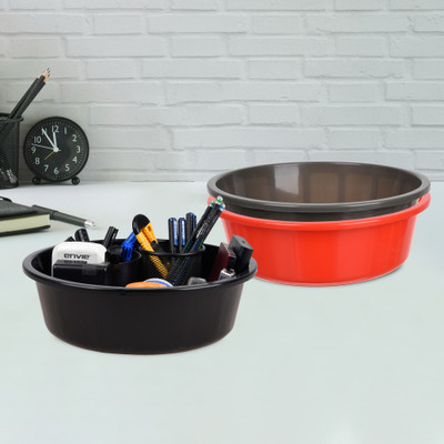 KUBER INDUSTRIES 3 Compartments Plastic Desk Organizer(Red & Gray & Black)