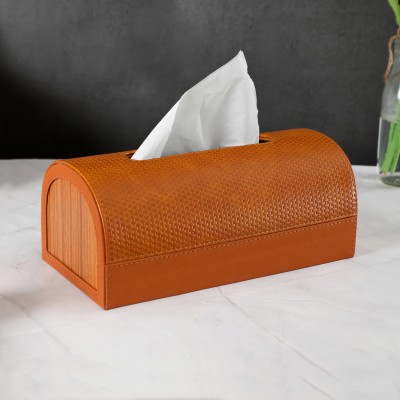 The Home Co 1 Compartments Leatherette & Wood Tissue Holder(Brown)