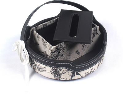 Antalya Homes 1 Compartments Premium Decorative Storage Basket Style Luxury Tissue Box Holder(Black & White)