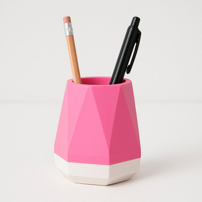 AccuPrints 1 Compartments Plastic Desk Pen, Pencil and Other Stationery Organiser Holder Use at Office, School(Pink)