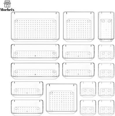 Morbrix 16 Compartments Drawer Organizers Trays Set Clear Makeup Drawer Storage Bins Bathroom Tray Storage treys for jewellery, Kitchen Gadgets and Office Accessories(Clear)