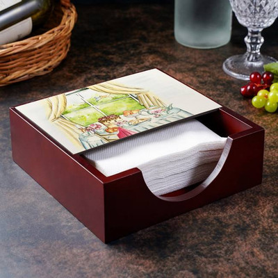 KOLOROBIA 1 Compartments Wooden Napkin Holder(Multicolor)