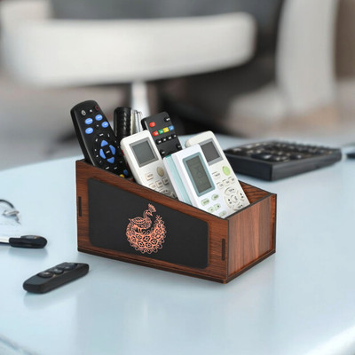 GIFT KYA DE 3 Compartments Wood Remote Stand with 3 Sections | TV and AC Remote Holder | Stationary Organizer PC(Wood, Black)