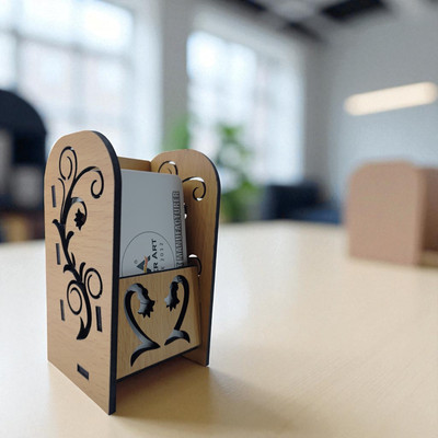 LASER ART 1 Compartments Wooden Business Card Holder | Decorative Visiting Card Stand for Office Desk(Wooden)
