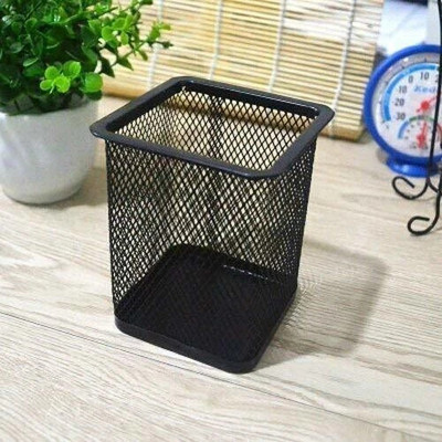 RAIYARAJ 1 Compartments Metal Mesh Holder Square Shape Pencil Storage Container/Clips Holder Metal Desk Stand(Black)