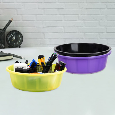KUBER INDUSTRIES 3 Compartments Plastic Desk Organizer(Purple & Black & Green)