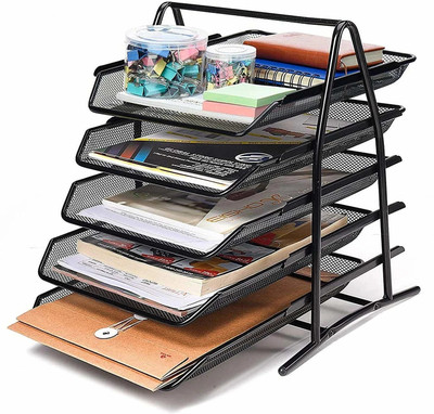 labh 5 Compartments Metal File Rack Letter Tray A4 Papers Documents Holder Desk Organizer for Office(Black)