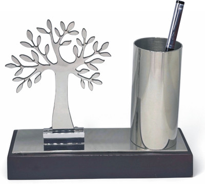 GABA TIME 1 Compartments PREMIUM QUALITY METAL PEN STAND(Silver)