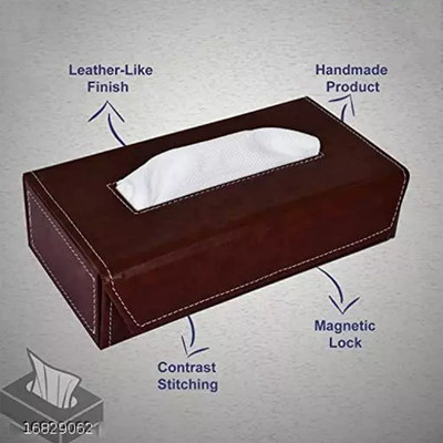 CGC 1 Compartments Paper Bord, artificial Leather, Magnet Button Tissue Holder Box For Office, Home, Car And Any Vehicle Tissue Dispenser(Brown)