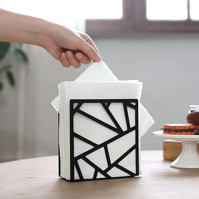 ALMADINAART 1 Compartments iron Modern Geometric Napkin Holder(Black)