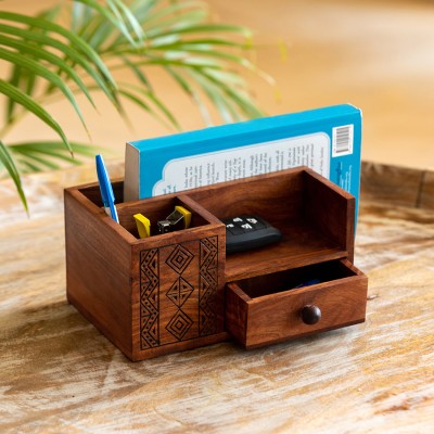 ExclusiveLane 3 Compartments Sheesham Wood Table Organiser(Brown)