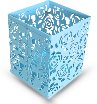 APEX MEDIA AND MARKETING INDIA 1 Compartments Metal Pen Holder Square Floral Cut(Sky Blue)