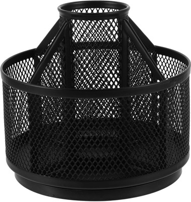 JELLIFY 5 Compartments Metal Rotating 5Compartment Black Pen Organizer for Desk Rotating Holder Pen Organizer(Black)