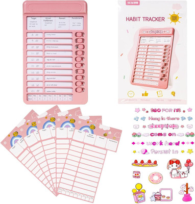 Magnemite Habit Tracker Kids Chore Chart, Plastic Checklist Board with 15 Detachable Sheet Regular Planner/Organizer Ruled 15 Pages(Pink)