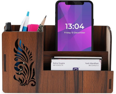 Wonders Impex 3 Compartments Wood Desk Organizer(Brown)