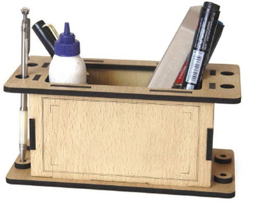 LAKHAJI 1 Compartments wooden desk organizer pen sstand card holder(Brown)