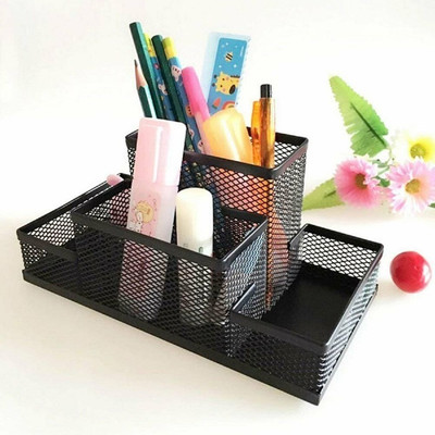 JAI SHRI 4 Compartments Metal Mesh Pen, Pencil, Stationery Organizer Stand For Office Table & Study Desk Stationery Organizer With Pen Stand For Office Desk Accessories(Black)