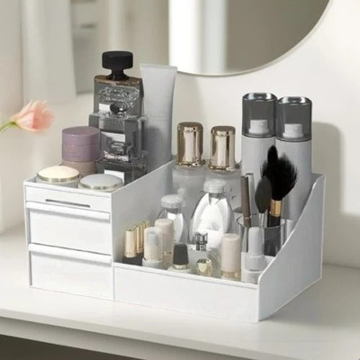 Charmpeak 7 Compartments Transparent Plastic Organizer Box for Desk Use Drawer organizer box(White)