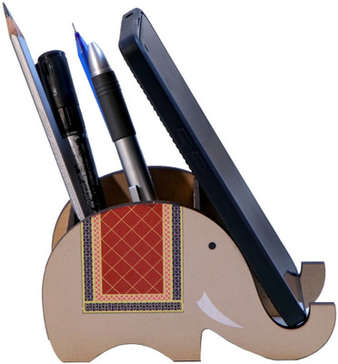 LAVNIK 2 Compartments mdf wood pen holder(Multicolor)