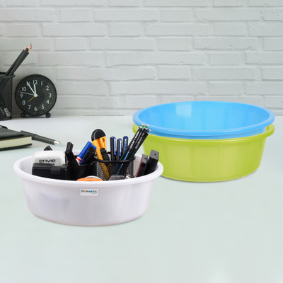 HOMESTIC by Kuber Industries 3 Compartments Plastic Desk Organizer(Green & Sky Blue & White)
