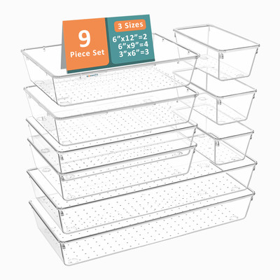 HOMESTIC by Kuber Industries 9 Compartments Plastic Drawer Organizers(Transparent)