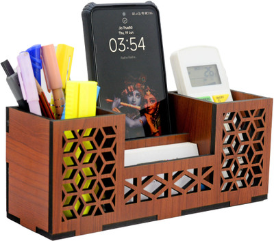 AJANTA ROYAL 4 Compartments MDF Wood Pen Stand(Brown)