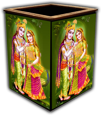 pnf 1 Compartments wooden Colourful Wooden Pen Stand with photo of Radha Krishna -20498(Multicolor)