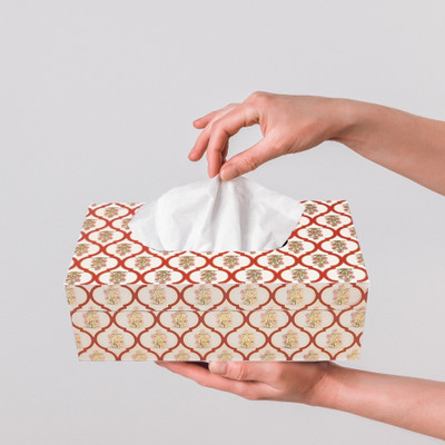 casagold 1 Compartments MDF Wood Resin Coated Printed Tissue Box for Home, Kitchen, Car Tissue Holder(Red, Gold, White)