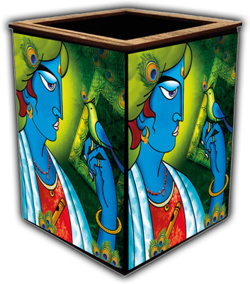 pnf 1 Compartments wooden Colourful Wooden Pen Stand with photo of Radha Krishna -14517(Multicolor)