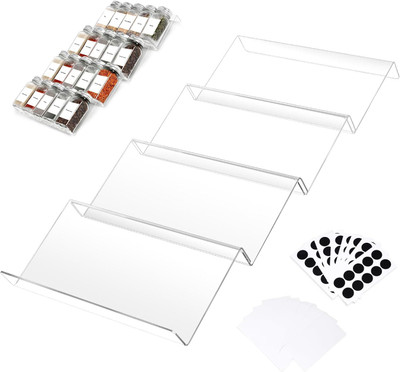 Wizzartprints 4 Compartments Acrylic Acrylic Seasonings Spice Rack,Acrylic Spice Drawer Organizer,4 Tier,for Drawer(‎Clear/Trasparent)